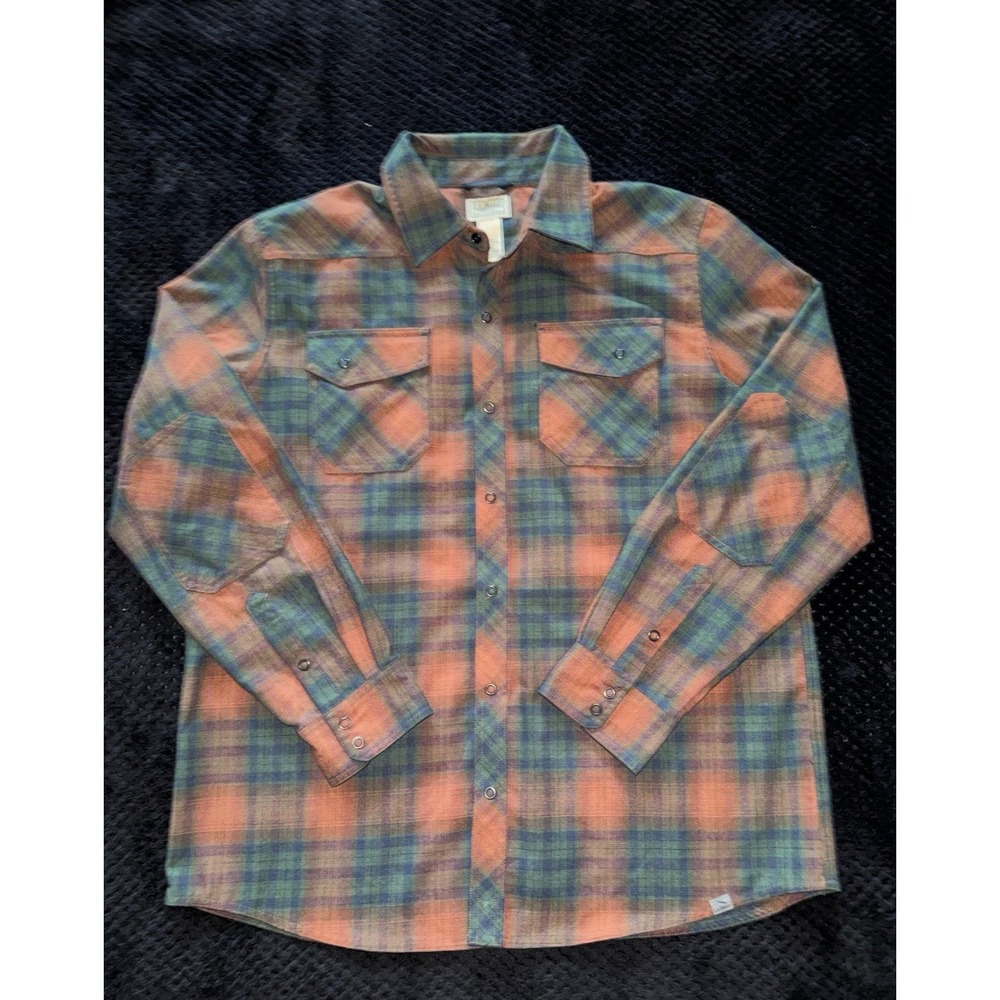 LL Bean Men's Overland Performance Flannel Shirt  Striped Snap Front Wool Size L